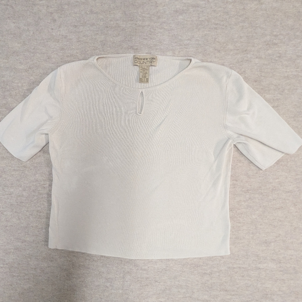 Silk & Cotton Neutral Cream Keyhole Blouse Top T Shirt Vintage Jones NY Size L